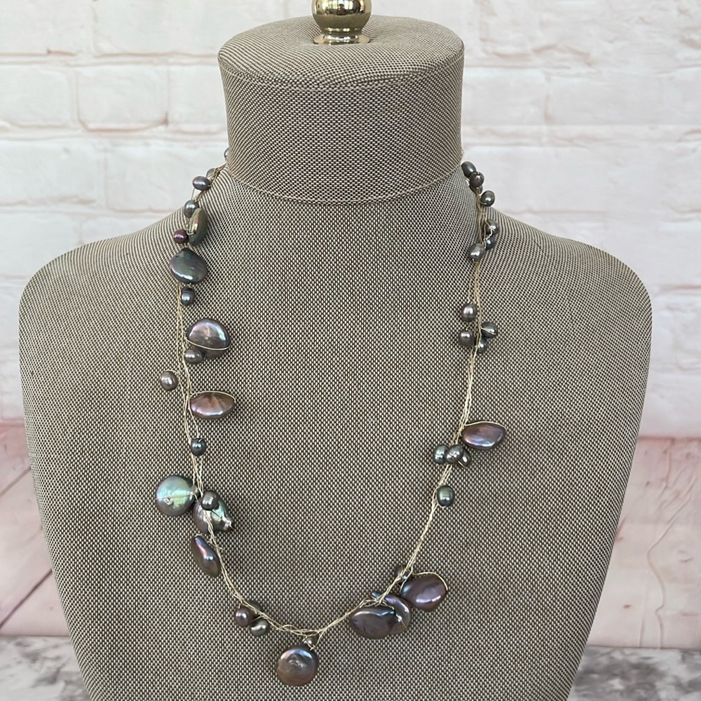 Black keshi pearl necklace on wire magnetic clasp 17”